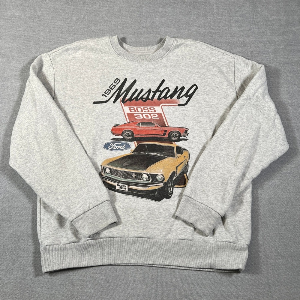 Hollister Ford Mustang 1969 Boss 302 Relaxed Fit Sweatshirt Mens L Gray Cotton